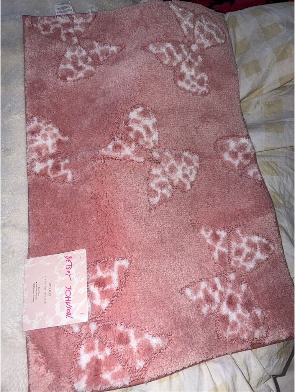 NEW BETSEY JOHNSON Leopard Pink & WHITE BOWs BATH FLOOR RUG MAT-20x30"